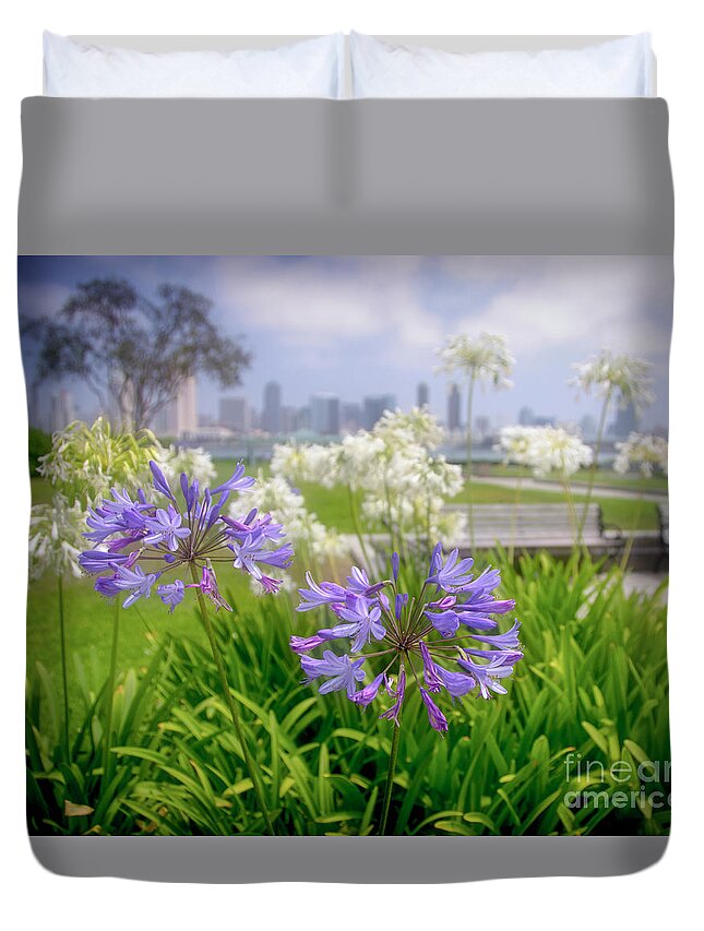 Purple Duvet Cover featuring the photograph Purple Flowers in San Diego by Ken Johnson