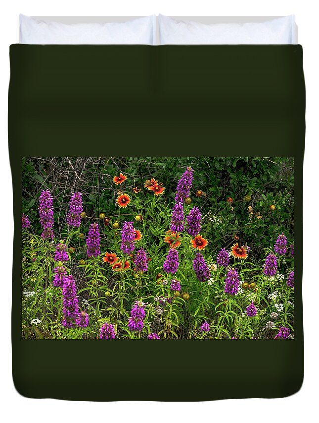 Texas Wildflowers Duvet Cover featuring the photograph Purple Horsemint Morning by Johnny Boyd