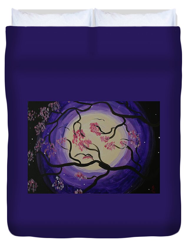 Art Duvet Cover featuring the painting Purple Moon by Yvonne Sewell