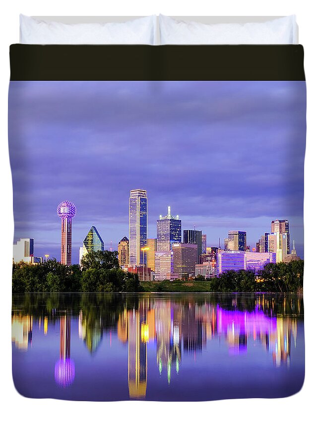 Dallas Duvet Cover featuring the photograph Purple Rain City of Dallas Texas by Robert Bellomy