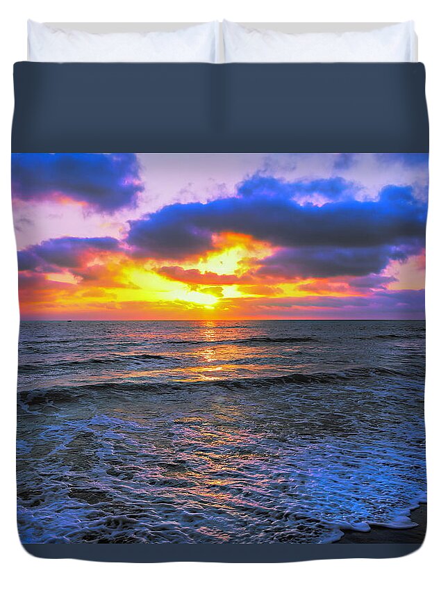 Sunset Duvet Cover featuring the photograph Purple Sunset by Alison Frank