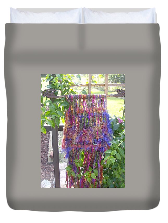 Weaving Duvet Cover featuring the tapestry - textile Purple Weaving by Kay Shaffer