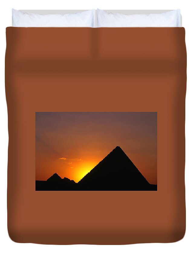 Orange Color Duvet Cover featuring the photograph Pyramid Of Mycerinus At Giza At Sunset by Anders Blomqvist