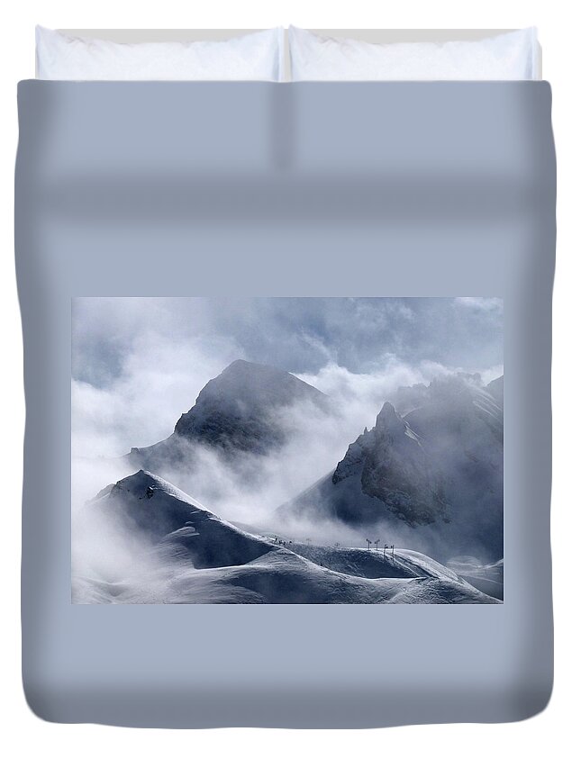 Scenics Duvet Cover featuring the photograph Pyramide And Roc Merlet In Courchevel by Niall Corbet @ Www.flickr/photos/niallcorbet