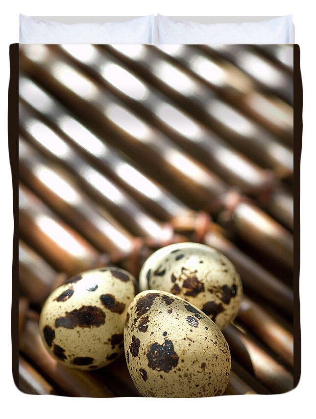 Bamboo Duvet Cover featuring the photograph Quail Eggs by Nick Young