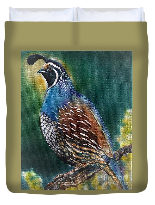 Quail Duvet Cover featuring the painting Quail by Leland Castro