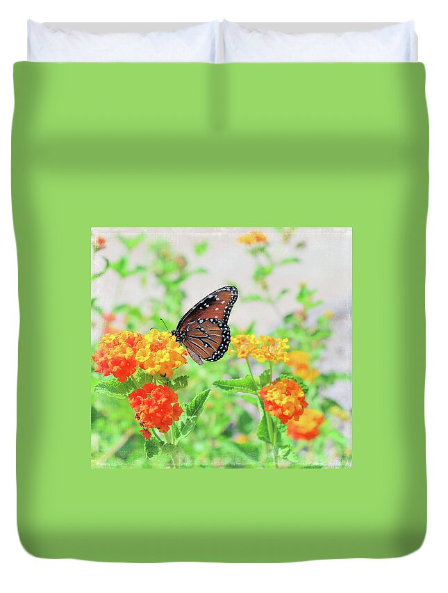 Lantana Duvet Cover featuring the photograph Queen Amongst Flowers by Linda Trine