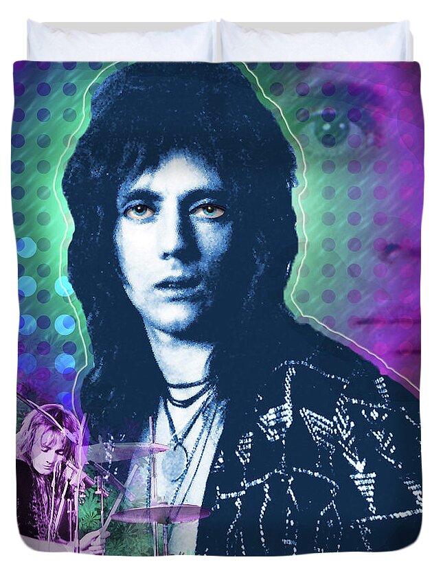 Roger Taylor Duvet Cover featuring the painting Queen Drummer Roger Taylor by Victoria De Almeida