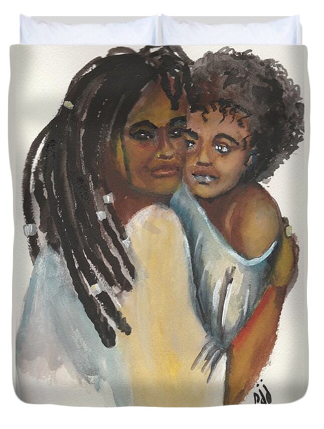 African-american Duvet Cover featuring the painting Queen Love by Saundra Johnson