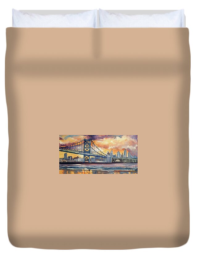 Manhattan Duvet Cover featuring the painting Queensboro bridge by Nancy Anton