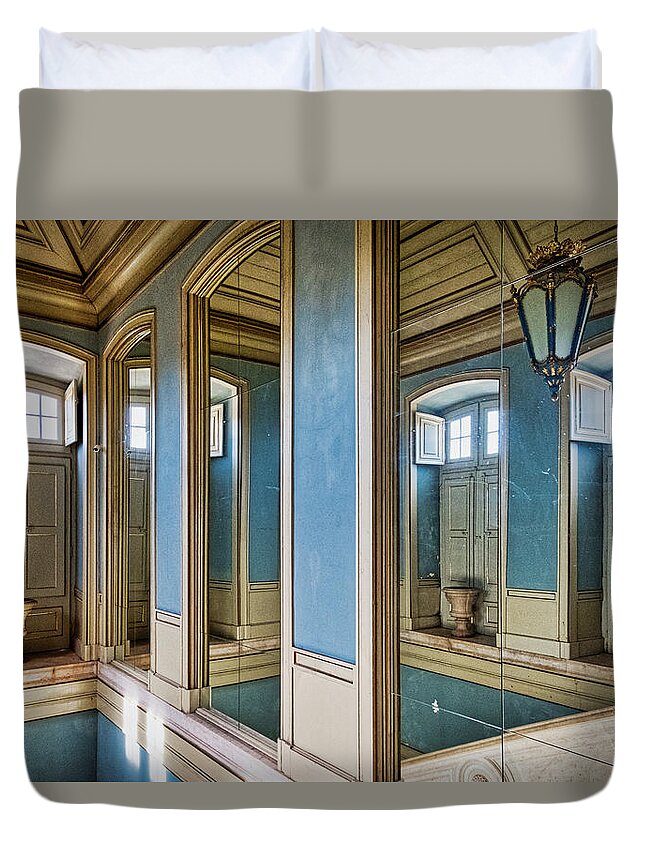 Palace Duvet Cover featuring the photograph Queluz Palace Mirrors and Door - Portugal by Stuart Litoff