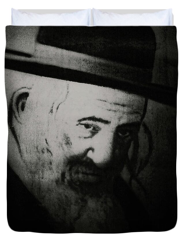Rabbi Duvet Cover featuring the photograph Rabbi Shayele Kerestirer - His Image is believed to be an Amulet Against Misfortune by Doc Braham