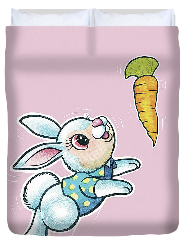 Animal Duvet Cover featuring the drawing Rabbit Chasing Carrot by CSA Images
