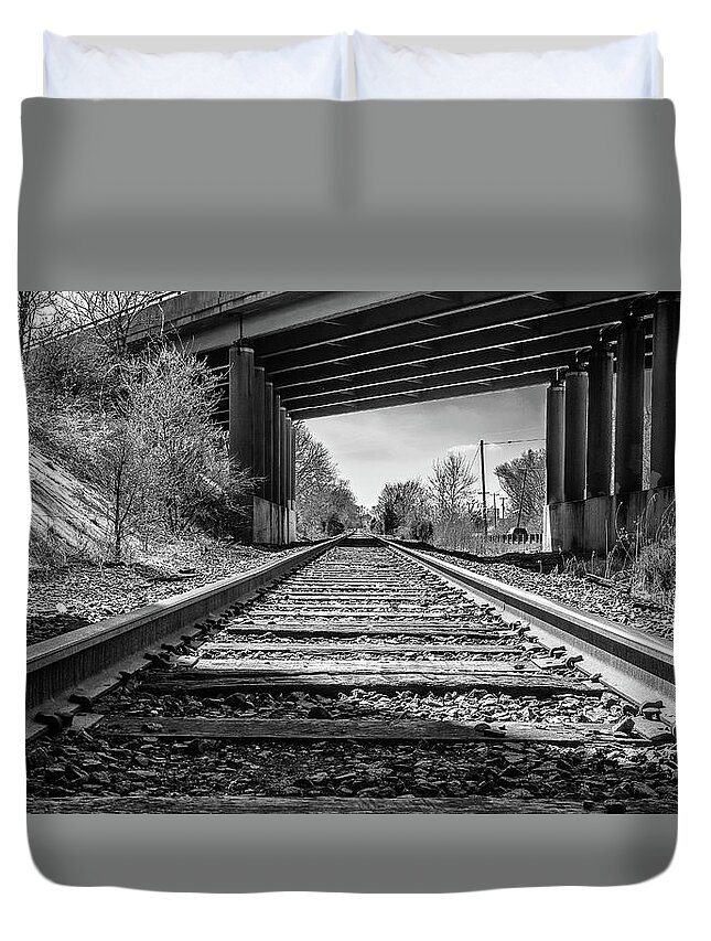 Moorestown Duvet Cover featuring the photograph Railroad Tracks by Louis Dallara