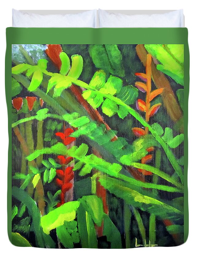 Costa Rica Duvet Cover featuring the painting Rain Forest Memories by Linda Feinberg