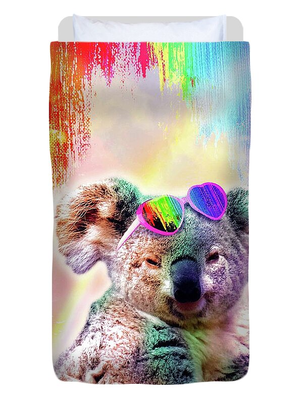 Rainbow Koala Wearing Love Heart Glasses Duvet Cover by Random Galaxy -  Twin - Pixels Merch