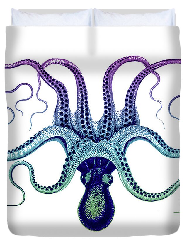 Rainbow Octopus Duvet Cover featuring the drawing Rainbow Octopus by Susan Maxwell Schmidt