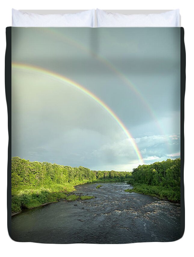 Minnesota Duvet Cover featuring the photograph Rainbow over the Littlefork River by Lori Dobbs
