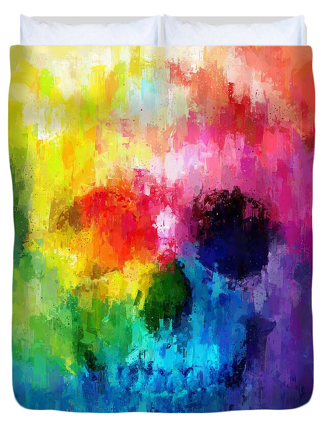 Rainbow Duvet Cover featuring the painting Rainbow skull by Vart Studio