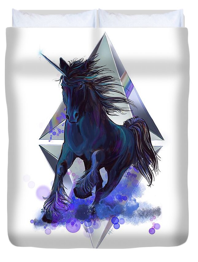 Unicorn Duvet Cover featuring the painting Rainbow unicorn by Sassan Filsoof