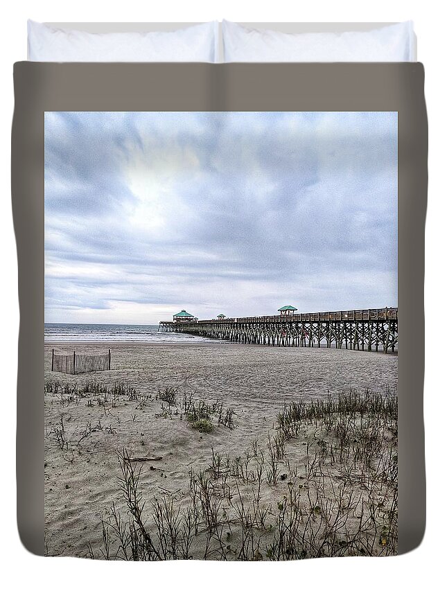 Cloudy Duvet Cover featuring the photograph Rainy Beach Day by Portia Olaughlin
