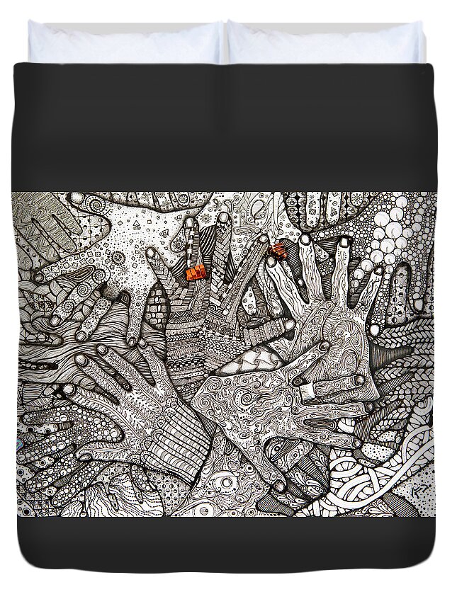 Penandink Duvet Cover featuring the mixed media ManiFest by KC Pollak