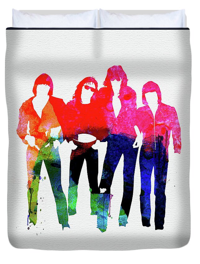 Ramones Duvet Cover featuring the mixed media Ramones Watercolor by Naxart Studio