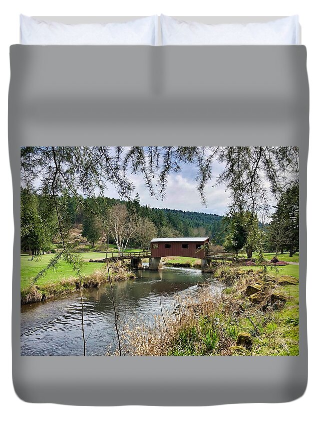Covered Bridge Duvet Cover featuring the photograph Ranch Hills Covered Bridge by Brian Eberly