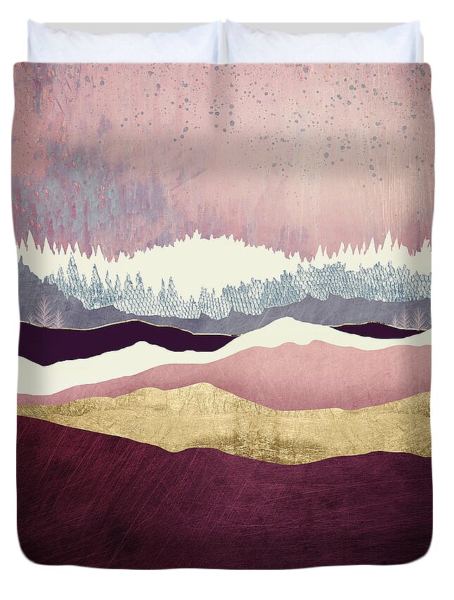 Raspberry Duvet Cover featuring the digital art Raspberry Hills by Spacefrog Designs