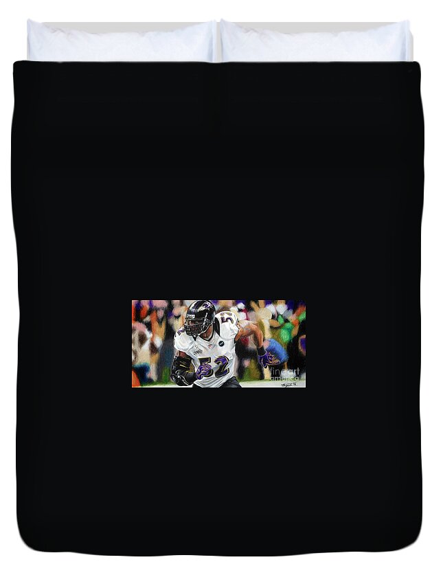 Football Duvet Cover featuring the drawing Ray Lewis 1 by Philippe Thomas