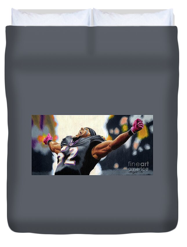 Football Duvet Cover featuring the drawing Ray Lewis 2 by Philippe Thomas