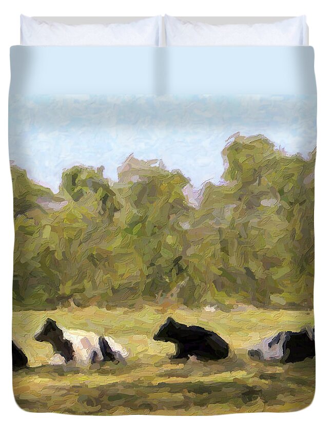 Cattle.cogitating Duvet Cover featuring the digital art Ready to Play Through by David Zimmerman