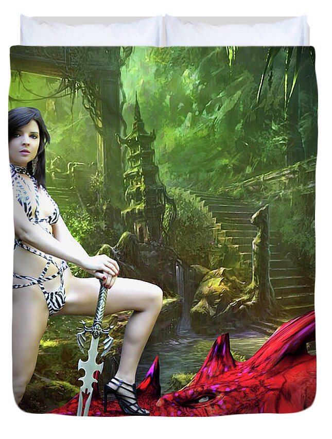 Fantasy Duvet Cover featuring the photograph Rebel Dragon Slayer by Jon Volden