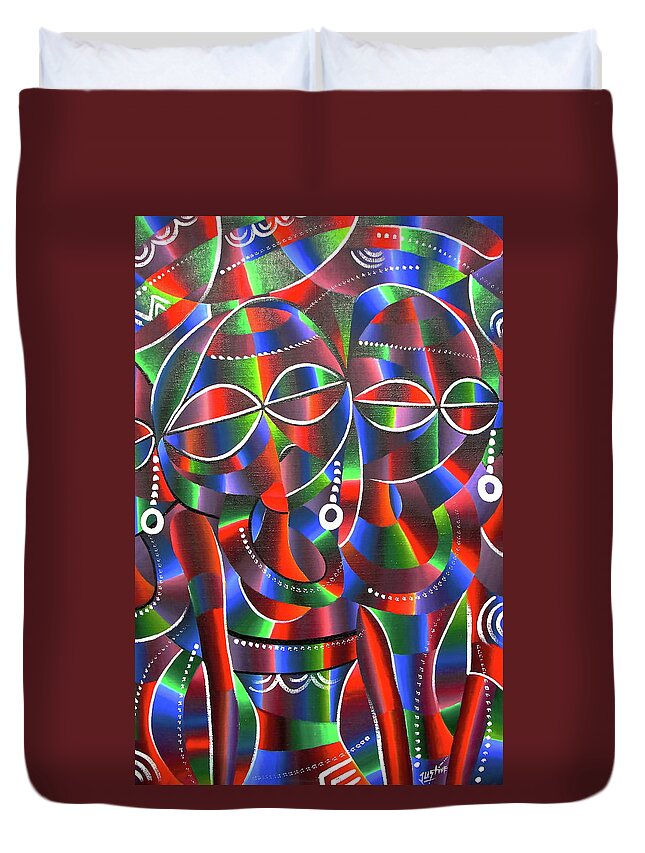 African Art Duvet Cover featuring the painting Red Beauty of Women by Justin Laryea