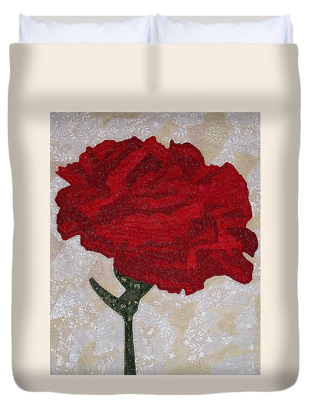 Carnation Duvet Cover featuring the tapestry - textile Red Carnation by Pam Geisel