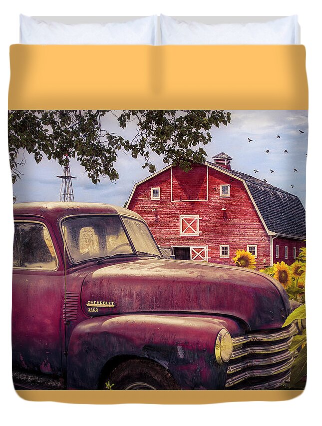 1946 Duvet Cover featuring the photograph Red Chevrolet in Autumn by Debra and Dave Vanderlaan