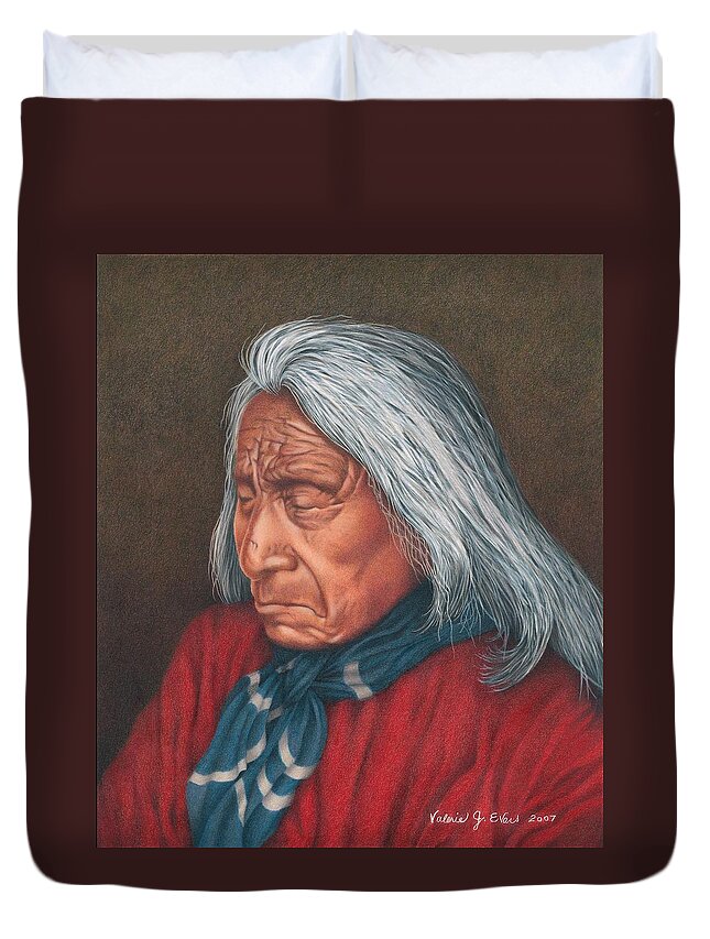 Native American Portrait. American Indian Portrait. Elder Native Portrait Of Red Cloud. Duvet Cover featuring the painting Red Cloud Elder Lakota by Valerie Evans