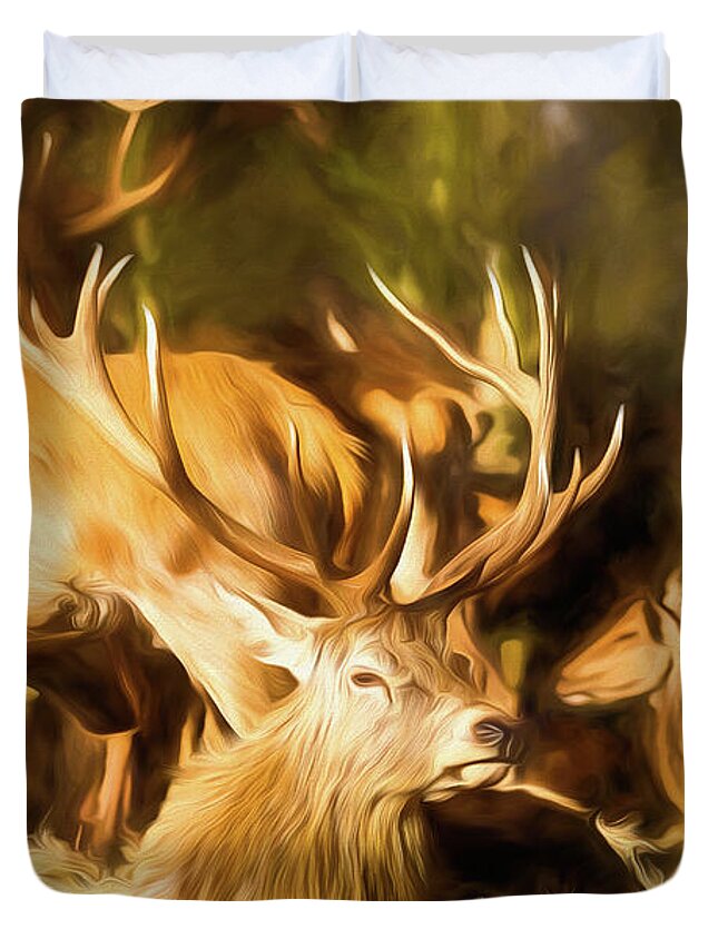 Color Duvet Cover featuring the digital art Red Deer Stag Painting by Rick Deacon