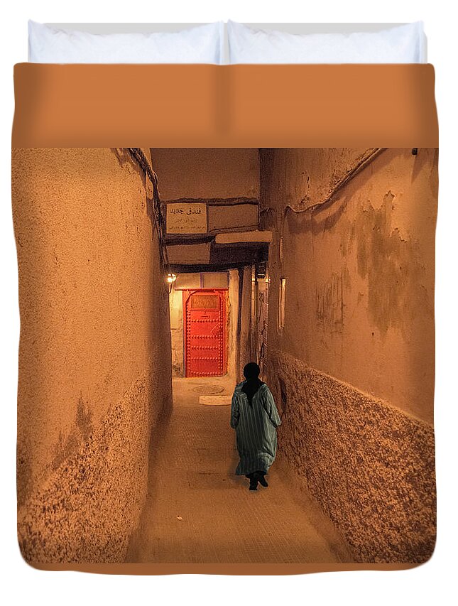 Medina Duvet Cover featuring the photograph Red Door in Marrakech by Jessica Levant