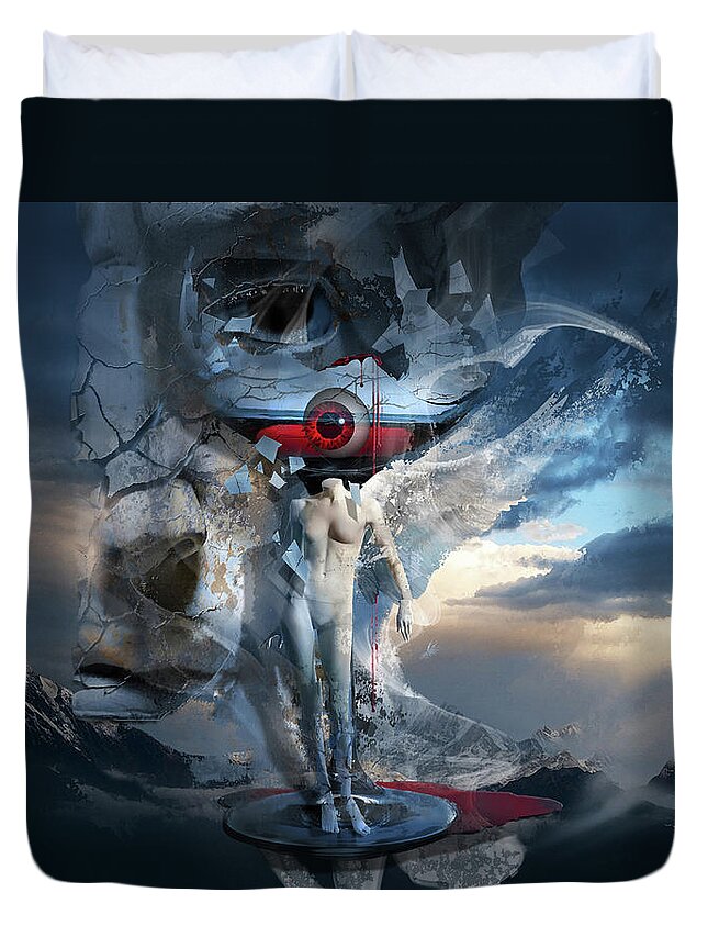 Angel Duvet Cover featuring the digital art Red Eye of Despair or Romantic Jealousy Desolation by George Grie