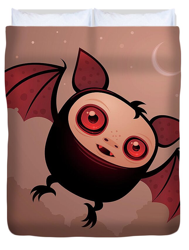 Cute Duvet Cover featuring the digital art Red Eye the Vampire Bat Boy by John Schwegel