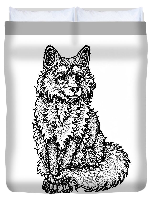 Animal Portrait Duvet Cover featuring the drawing Red Fox by Amy E Fraser