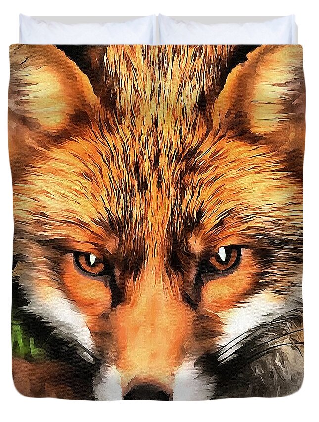 Cute Duvet Cover featuring the painting Red Fox by Taiche Acrylic Art