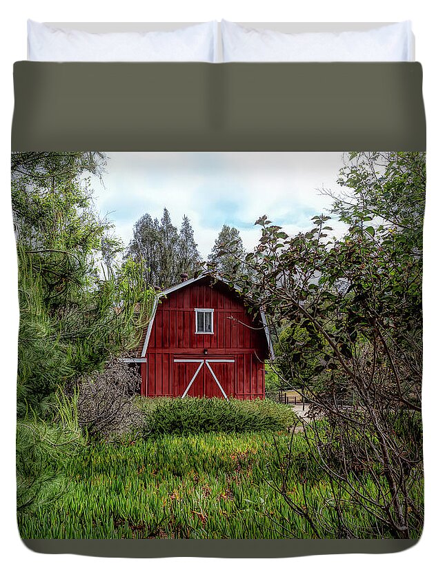 Red Duvet Cover featuring the photograph Red House Over Yonder by Alison Frank