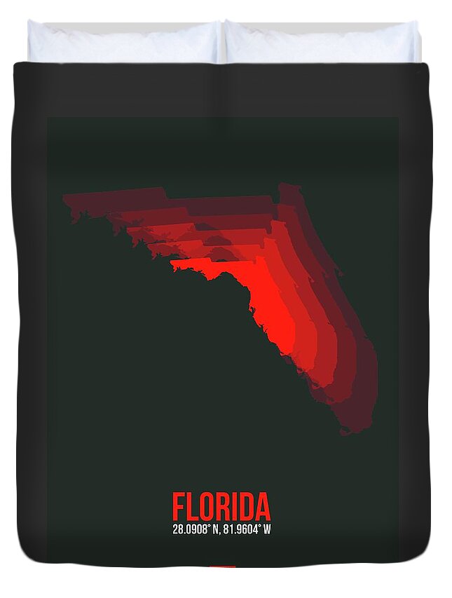 Map Of Florida Duvet Cover featuring the digital art Red Map of Florida by Naxart Studio
