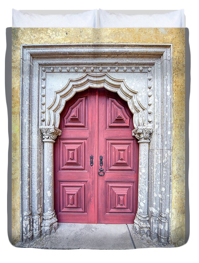 Door Duvet Cover featuring the photograph Red Medieval Door by David Letts