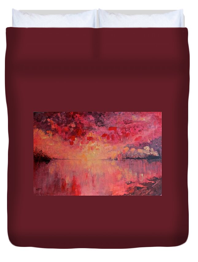 Sea Duvet Cover featuring the painting Red Sky at Night by Barbara O'Toole