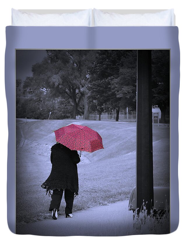  Duvet Cover featuring the photograph Red Umbrella by Jack Wilson
