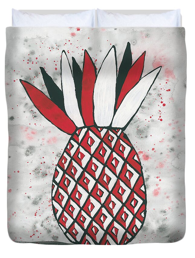Red Duvet Cover featuring the painting Red White Black Pineapple by Darice Machel McGuire