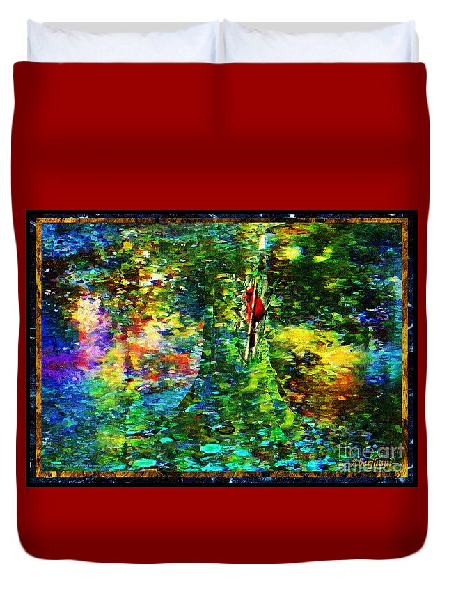 Communication Duvet Cover featuring the mixed media Redbird Singing Songs of Love in the Tree of Hope by Aberjhani